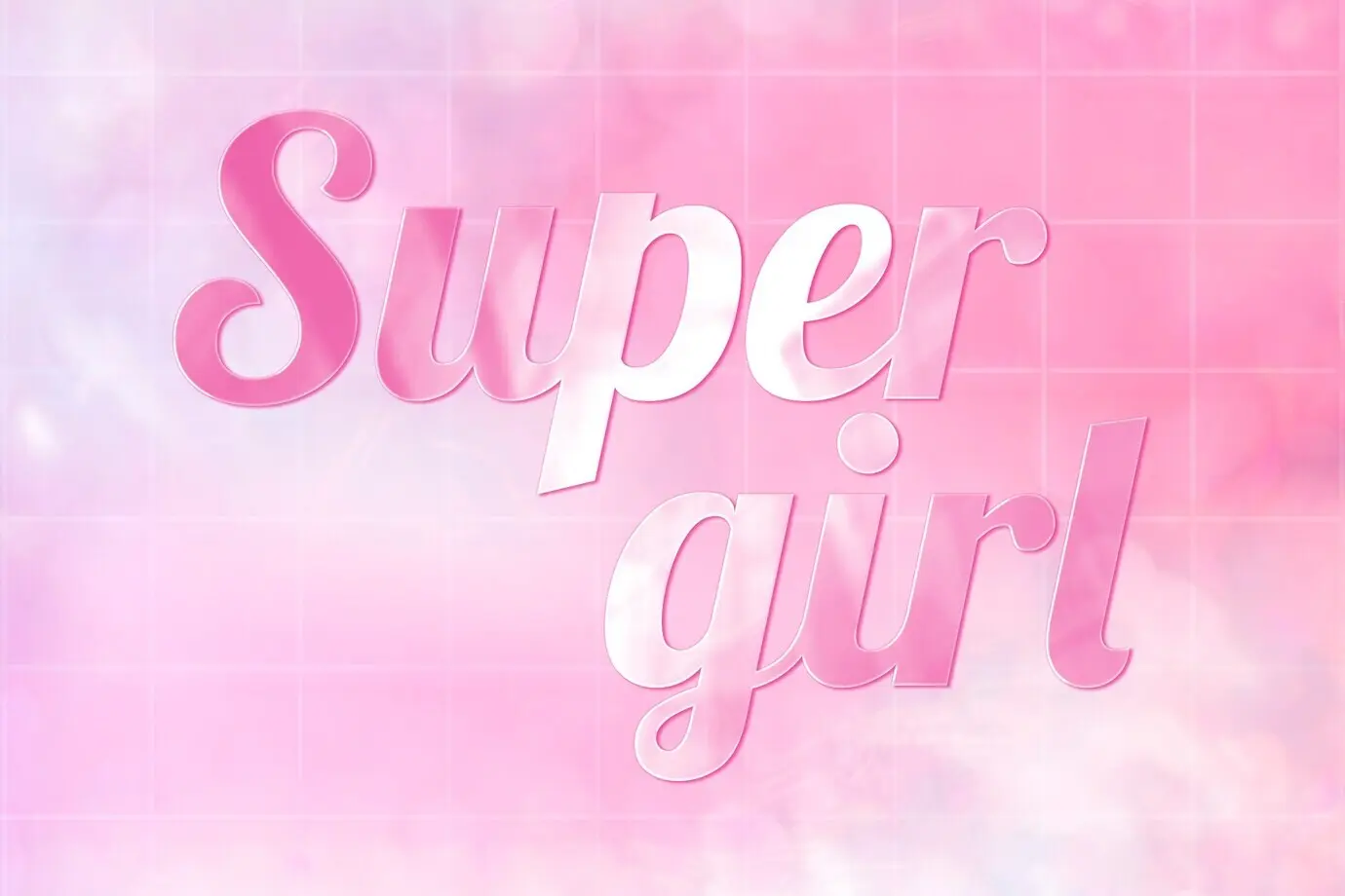Ästhetischer „Super girl“-Text in einer niedlichen, glänzenden, pinkfarbenen Schriftart.